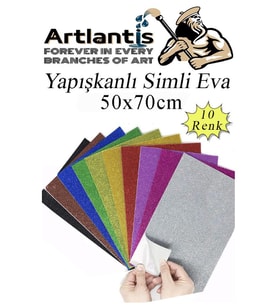 Simli Yapışkanlı Eva 50x70 cm 10 Renk 1 Paket Simli Yapışkanlı Eva Süngeri 10'lu Okul Kreş Anasınıfı Elişi Etkinlikleri