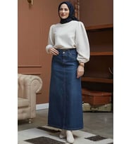 2058-Denim Etek Koyu Mavi