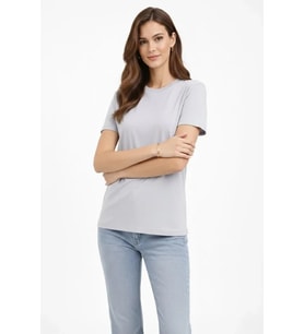 Bisiklet Yaka Tişört Regular Kalıp Basic Pamuklu Günlük Kullanım T-shirt - Gri