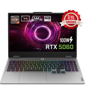 Lenovo LOQ 15AHP10 AMD Ryzen 7 250 16GB DDR5 1TB SSD RTX 5060 8GB 100W 15.6 inç Full HD 144Hz IPS FreeDos Gaming Laptop (83JG008UTR)
