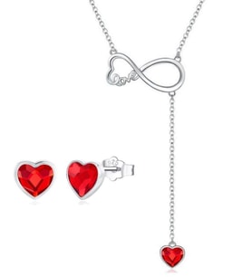 Monemel Kırmızı Swarovski Taşlı Özel Set (Altın Kaplama) Sevgiliye Hediye Yildonumu Hediyesi, Sevgililer Günü Hediyesi, Yeni Yıl Hediyesi - Yılbaşı Hediyesi
