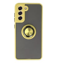Durukar® Samsung Galaxy S21 FE Kılıf Montreal Yüzüklü Silikon Kapak - Sarı