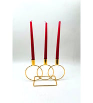 BHRHOME ÖZEL TASARIM GOLD 3’LÜ ÇEMBER GEOMETRİK MUMLUK & ŞAMDAN- Altın Renkli