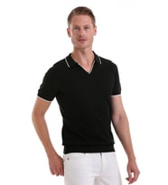 Hatemoğlu Siyah Regular Fit Desenli Pamuklu Polo Yaka Casual Tişört (A.Siyah)