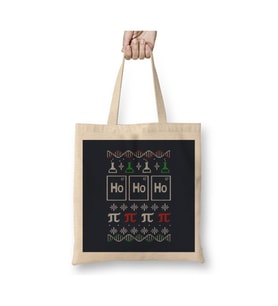 Science Christmas - Pi Sayısı Knit Yılbaşı Beyaz Bez Çanta Uzun Saplı Alışveriş Çantası