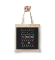 Science Christmas - Pi Sayısı Knit Yılbaşı Beyaz Bez Çanta Uzun Saplı Alışveriş Çantası