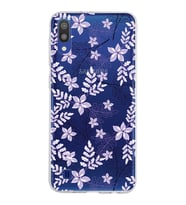 Samsung Galaxy M10 Kapak Floral Lila Tasarımlı Şeffaf Silikon Kılıf