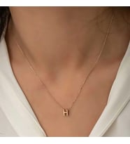 Gümüş Rose 3 Boyutlu H Harf Bayan Kolye