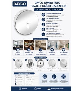 Dayco Jumbo Rulo Tuvalet Kağıdı Dispenseri 25 cm 430 Kalite Krom