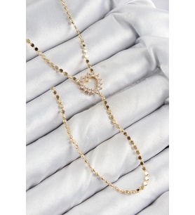 Pirinç Zirkon Taşlı Ezme Zincirli Kalp Model Gold Renk Y Kolye 5886 - SSSSSS9587-9499