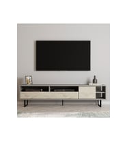Luga Kapaklı Tv Ünitesi, Tv Sehpası - Metal Siyah Ayak (Gri-Bej)