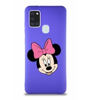 Samsung Galaxy A21S Soft Premier Kapak Minnie Mouse-C Tasarımlı Silikon Kılıf - Mor (Şeffaf)