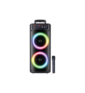 Karaoke Bluetooth Hoparlör 8''x2 Mikrofonlu LED Işıklı Taşınabilir Parti Hoparlörü (Siyah)
