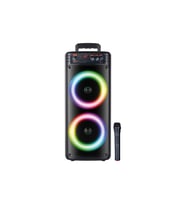 Karaoke Bluetooth Hoparlör 8''x2 Mikrofonlu LED Işıklı Taşınabilir Parti Hoparlörü (Siyah)