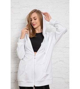 Beyaz Kapüşonlu Oversize/Geniş Kalıp Fermuarlı Kapüşonlu Kalın İçi Polarlı Sweatshirt K-501