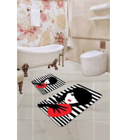 Siyah Yüzler Banyo Halısı Klozet Takımı Paspas Seti BS217