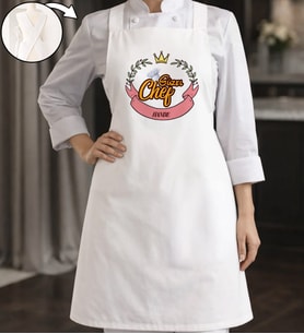 BK Gift Kişiye Özel İsimli Çapraz Askılı Beyaz Mutfak Önlüğü - 16, Aşçı Önlüğü, Şef Önlüğü, Anneye Hediye