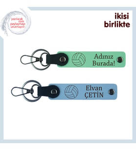 Her Serviste Hatırlanacak Anı, İsim Yazılabilir Deri Anahtarlık Takımı x2'li, Açık Yeşil-Gök Mavi