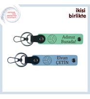 Her Serviste Hatırlanacak Anı, İsim Yazılabilir Deri Anahtarlık Takımı x2'li, Açık Yeşil-Gök Mavi
