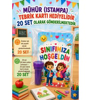 Sınıfımıza Hoşgeldin Yazılı 20 Adet Hediye Seti 1. Sınıf- Sene Başı Hatırası Mühür (Istampa) Tebrik Kartı Hediyeli