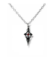 Siyah Renk Kırmızı Mineli Haç Kolye – Unisex Metal Takı, 60 cm Zincirli Gotik & Alternatif Stil (Gümüş)