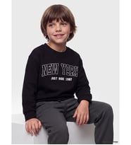 LCW Kids Siyah New York Baskılı Erkek Çocuk Sweatshirt