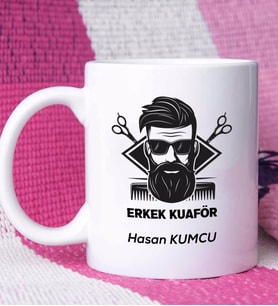 Erkek Kuaförü Tasarımlı Kişiye Özel Hediye Erkek Kuaförü Kupa Bardak