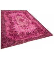 Pembe Çiçekli Klasik Tarz Madalyon Desenli El Dokuma Salon Halısı Vintage Eskitme Görünümlü