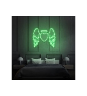 Kanatlı Kalp Şekilli Neon Tabela