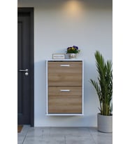 Eliusta Holen Meşe Renk Ayakkabılık 2 Düşer Kapak 52 cm Genişlik Kapı Önü Asma Ayakkabılık 52x74x26 cm