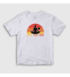 Presmono Unisex Çocuk Beyaz Good Vibes Only Hediye Yoga T-Shirt 509018tt