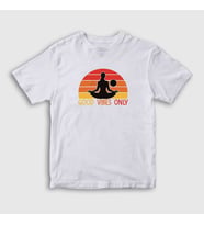 Presmono Unisex Çocuk Beyaz Good Vibes Only Hediye Yoga T-Shirt 509018tt