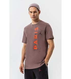 Nike Air Jordan Paris Saint Germain Mens Tee Grafik Baskılı Erkek Günlük Tişört Kahverengi