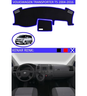 Volkswagen Transporter T5 2004-2016 Için Uygun Torpido Koruma Halısı Siyah Kenar Renk Mavi