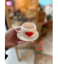 Kalp Detay Sevgililer Günü Mug Kahve Fincanı (Beyaz)