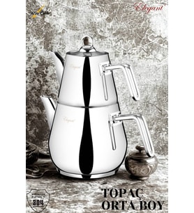 ELEGANT Topaç Orta Boy Çelik Kulplu Çaydanlık Takımı