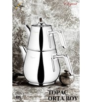 ELEGANT Topaç Orta Boy Çelik Kulplu Çaydanlık Takımı