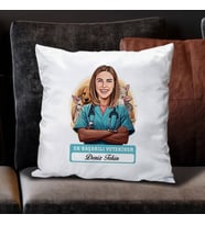 Kişiye Özel Hediye Karikatürlü En İyi Kadın Veteriner Yastık