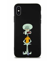 Apple iPhone X Soft Premier Kapak Squidward Dokunaç Tasarımlı Silikon Kılıf - Siyah (Şeffaf)