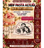 Kişiye Özel Fotoğraflı MDF Pasta Altlığı ve İsimli 2 Kulplu Bardak Seti – 30×30 cm