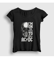 Presmono Kadın Siyah Highway To Hell Skull AC/DC T-Shirt 6451tt