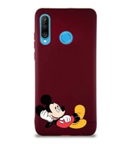 Huawei P30 Lite Soft Premier Kapak Mickey Mouse-F Tasarımlı Silikon Kılıf - Mürdüm (Şeffaf)