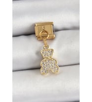 316L Çelik Sallantılı Zirkon Taşlı Ayıcık Model Gold Renk Nomination Charm - TJ-BC1432