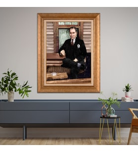 Altın Varaklı Çerçeveli Paspartulu Atatürk Tablo DC0981 (Gold)