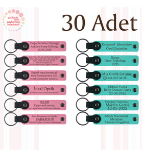 Pembe & Turkuaz, 30’lu Set, Kişiye Özgü Yazılı Deri Anahtarlık, Söz Töreni Davetlilerine Özel Anı