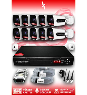 Bayicam 10 Kameralı Zebra 10 Dış Kamera Set HDD'siz 5 MP Full HD Gece Görüşlü Güvenlik Kamerası Sistemi