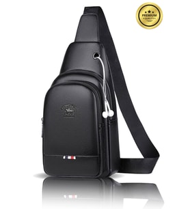 Deri Unisex Çapraz Askılı Bel Çanta Göğüs Çanta Kulaklık Çıkışlı Omuz Çanta Tek Kol Bodybag
