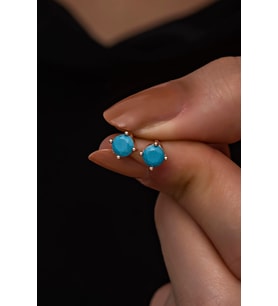 925 Ayar Gümüş Rose 5 mm Turkuaz Taşlı Tektaş Küpe
