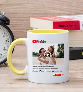 Kişiye Özel Youtube Tasarım Fotoğraflı Sarı Kupa Bardak