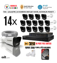EXİTCAM 14 Kameralı 5MP IP PoE Güvenlik Seti – 16 Kanal NVR, 1 TB HDD, Sesli Kayıt, Renkli Gece Görüşü, İnsan ve Plaka Algılama